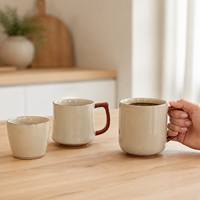 Ensemble de tasses en céramique, 3 tailles, poignée en terre cuite, sans BPA, anti-fuite, grande capacité, tasse à café ou à thé, passe au micro-ondes et au lave-vaisselle, personnalisable