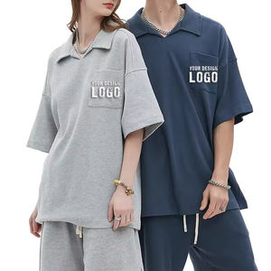 T-shirt pour homme décontracté d'été, ample, respirant, à col rabattu, avec poche, logo personnalisé, épaules tombantes, surdimensionné - Product Image 4