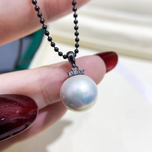 Colgante de Plata de Ley 925 3834DIY con Cuentas Redondas de 10-13 mm, Soporte Vacío Negro para Collar, Accesorios para Perlas, Dijes para Colgantes de Perlas DIY - Product Image 3