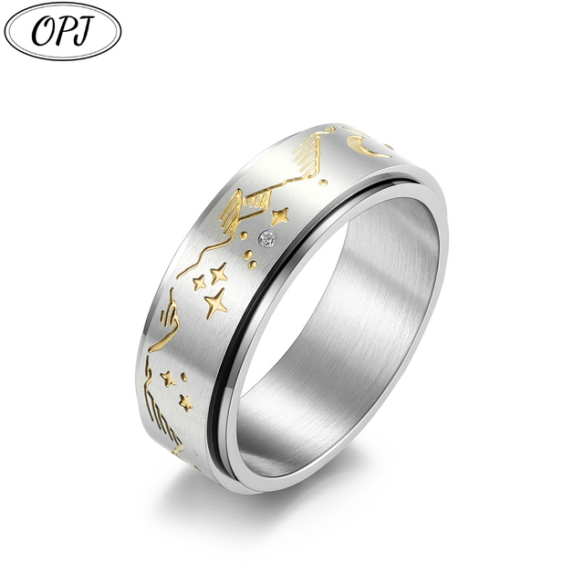 Creative Star Moon Rotating Decompression Ring Transfer Ring Men's Stainless Steel Ring Customization