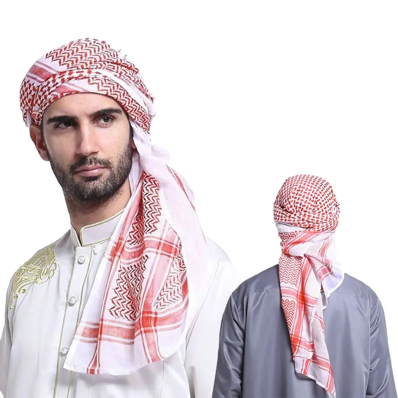 Foulard arabe pour hommes adultes couvre-chef en polyester Keffieh Moyen-Orient désert Shemagh Wrap couvre-chef musulman écharpe arabe pour hommes