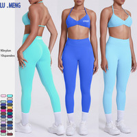 Vêtements de sport pour femmes : Soutien-gorge de yoga à dos ouvert, Leggings de yoga push-up avec effet froncé, Ensembles de yoga sans couture