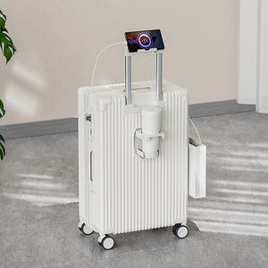 Valise de voyage à roulettes classique de qualité supérieure 20/22/24/26/28 pouces avec support pour téléphone, porte-bouteille, design avec crochet - Product Image 5