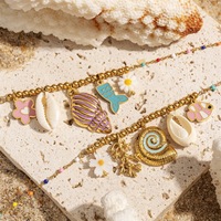 Mode océan 18K plaqué or en acier inoxydable lien chaîne émail fleur coquillage conque poisson breloques pendentif collier perle pour