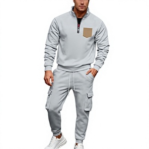 Ensemble survêtement décontracté pour homme : sweat à capuche col montant zippé et pantalon de jogging, couleur unie, polaire respirante en polyester/coton, idéal pour l'hiver - Product Image 5