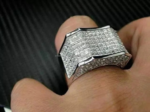 925 <b>Sterling</b> <b>Silver</b> Men's Engagement/Wedding Gift <b>Ring</b> Round Cut Moissanite Pave <b>Set</b> Rhodium Plated Hip hop Style <b>Ring</b> Gift - Product Image 2