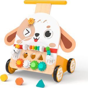 Meubles pour enfants, mobilier en bois pour tout-petits, activité 6-en-1 avec trieur de formes, labyrinthe de perles, engrenages, roues en caoutchouc - Product Image 1