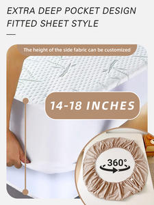 Grosir rajutan polos tahan air 400TC ukuran King Queen penutup kasur kain bambu lembut anti alergi pelindung serangga - Product Image 5