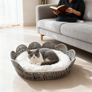 Ganzjahres-Haustier-Rattanhaus Umweltfreundliches Komfortables Haustierbett für Pelzige Freunde Weiden-Kunsthandwerk Katzenhaus - Product Image 6
