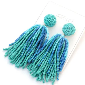 Beaded Handmade Statement Drop Earrings Stylish Fashion Seed Beads Earrings Boho Tassel Long Earrings For Women Girl