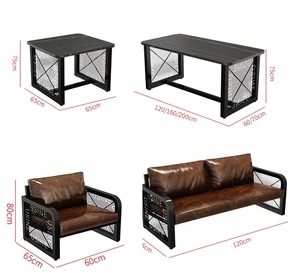 Juego de Mesa de Centro y Sofá de Cuero PU con Estructura Metálica Estilo Industrial Vintage para Cafetería, <span class=keywords><strong>Bar</strong></span>, Salón, Color Marrón <span class=keywords><strong>Retro</strong></span> - Product Image 6