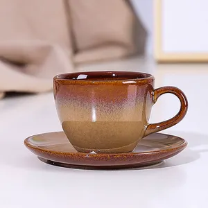맞춤형 세라믹 에스프레소 커피 컵 및 접시 세트 반응성 세라믹 레트로 오후 차 커피 라떼 컵