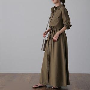 Vestidos Largos Casuales de Manga Larga con Solapa para Mujer, de Alta Calidad, OEM Personalizados al por Mayor, Novedad, Color Sólido - Product Image 4