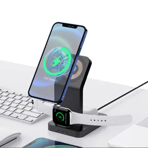 Benzersiz tasarım 15W manyetik 3 in 1 kablosuz şarj aleti pedi AirPods iWatch için standı