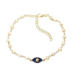Bracelet chapelet en argent sterling 925 plaqué or avec breloque étoile en perle d'Inde et pierre de zircon émaillée bleue, collection Silver Export House - Product Image 1