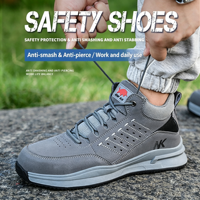 Sepatu Pelindung Kerja Pria Tahan Hantaman Anti Tusuk untuk Pekerjaan Konstruksi Pabrik, Alas Kaki Pengaman dari Kulit Mikrofiber dan Jaring