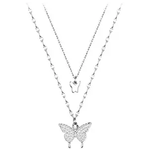 Vente chaude mode Double couche papillon femmes conception dure sens lumière luxe minorité pendentif collier bijoux