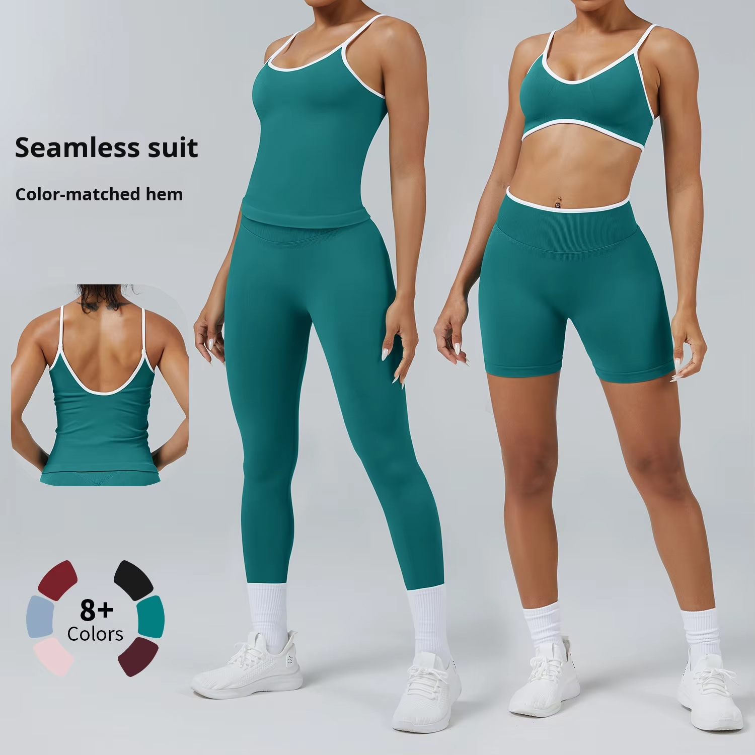 TongJoes American Women's Quick-Drying Fitness Sports Yoga Sets Breathable Cross-Border Seamless Elastic Waist Solid Pattern