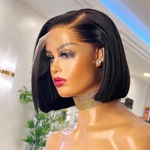 Perruque Lace Frontal wig Bob courte lisse, cheveux humains 100% vierges, 13x4, Transparent, pas cher, Aliexpress