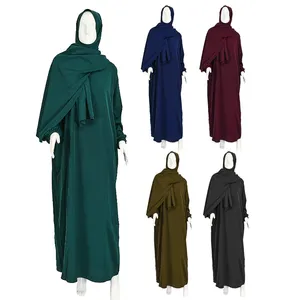 Eid vestido de oração longo muscular, vestido com capuz de hijab abaya