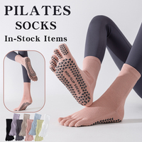 Chaussettes de yoga et de pilates pour femmes, à cinq doigts, antidérapantes, respirantes, mi-mollet, pour le sport et le fitness