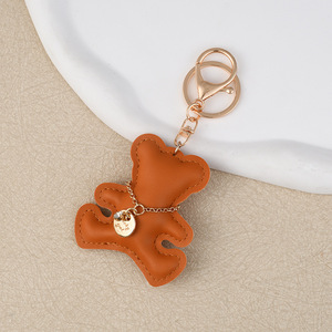 <b>Cute</b> Bear Shaped PU Leather Keychain Gold Metal Chain Pendant Bag Charms Fashion Car <b>Key</b> <b>Ring</b> Holiday Promotional Gift Wholesale - Product Image 4