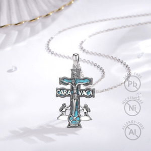 Merryshine Collier <span class=keywords><strong>Croix</strong></span> Crucifix en Argent Sterling 925 Personnalisé, Style Antique, avec Pendentif Religieux Chrétien Jésus <span class=keywords><strong>Inri</strong></span> et Turquoise - Product Image 3