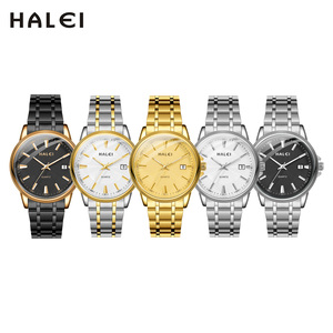 Montre Homme HALEI Neuve Originale à Quartz, Cadran Noir, Boîtier Doré, Bracelet en Acier Inoxydable, Affichage de la Date, Mouvement Japonais - Product Image 6