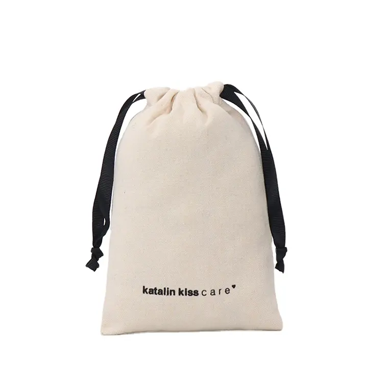 Logotipo personalizado pequeno branco bolsas de lona orgânico algodão cordão saco