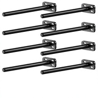 Supports d'étagères flottantes cachés à fixation murale en acier galvanisé robuste, 8 pièces, avec quincaillerie décorative noire