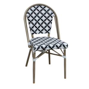 Chaise de bistrot en rotin tressé de style <span class=keywords><strong>parisien</strong></span> moderne - Chaise d'appoint extérieure bleue à motif losanges blancs pour hôtel, villa et <span class=keywords><strong>restaurant</strong></span> - Product Image 5