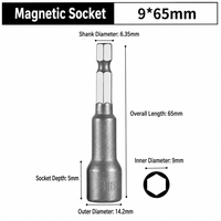 SANERPRO Embout hexagonal magnétique anti-chute en acier allié 9 mm x 65 mm de longueur, queue de 6,35 mm pour visseuses pneumatiques et fixation
