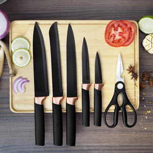 Juego de <span class=keywords><strong>Cuchillos</strong></span> de Cocina de 14 Piezas con Bloque, Venta al por Mayor |   6 <span class=keywords><strong>cuchillos</strong></span> para carne, tijeras y afilador incorporado |   Recubrimiento Antibacteriano Negro - Product Image 3