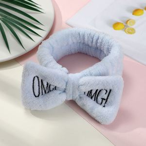 Letter Print Bowknot Headband Women Wide Brim <b>Flannel</b> <b>Face</b> Wash Hair Band Soft Fleece Makeup Spa Head Hoop - Product Image 2