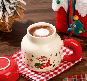 Ensemble de tasses à café en céramique de Noël mignonnes de 520 ml avec couvercle, sans danger pour les aliments, pour cadeaux promotionnels et usage festif - Product Image 4