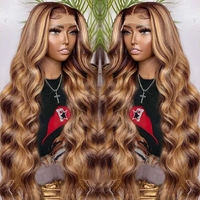 Perruque Balayage Marron Bouclée Profonde Pré-Pluckée Transparente 13x4 Lace Frontale Couleur Piano Blond Miel Cheveux Humains