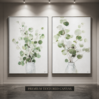 Ensemble de 2 tableaux muraux modernes et minimalistes en eucalyptus, peintures sur toile botaniques nordiques encadrées, impressions de feuilles vertes pour salon