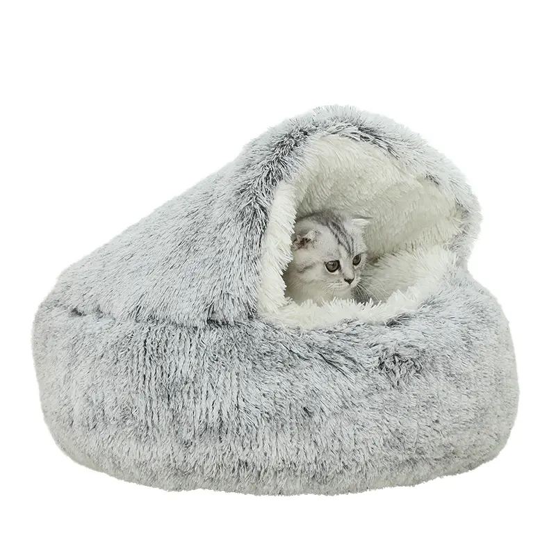 Tempat tidur anjing kucing mewah dapat dicuci dengan mesin lembut dan nyaman hewan peliharaan cangkang hangat musim dingin bulat grosir