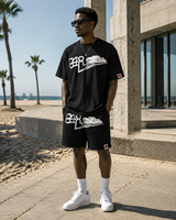 Ensemble T-shirt et short surdimensionné personnalisé BLESSTOP pour homme, style streetwear bicolore, tenue décontractée d'été en deux pièces