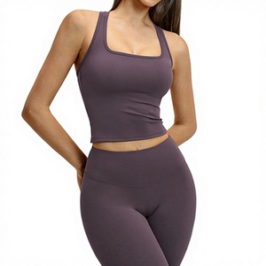 Ensemble <span class=keywords><strong>de</strong></span> sport décontracté pour femme, coupe ajustée, dos élégant, longueur cheville, sans manches, couleur unie, pour fitness en extérieur - Product Image 3