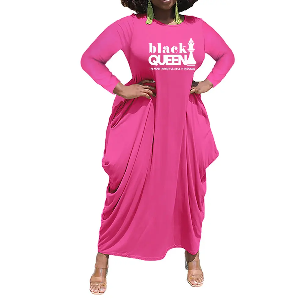 Custom logo Solid african dresses for women plus size women clothing fashion long dress maxi ladies elegant casual dresses