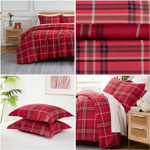 クリスマスチェック柄フル/クイーン羽毛布団カバーセットダウンインサート、ジッパークロージャーとコーナータイ赤いキルト寝具セット部屋の装飾用 - Product Image 3