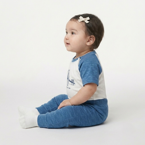 Combinaison pour bébé imprimée Brooklyn Bridge, bleu et blanc, manches courtes, en coton, décontractée, unisexe, douce et confortable - Product Image 3