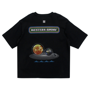 เสื้อยืดแขนสั้นผ้าคอตตอนหนาสีดำพิมพ์ลายดิจิทัล ป้องกันรอยยับ สำหรับผู้ชาย คอตตอนเวอร์จิ้น คอกลม ซักแล้ว - Product Image 1