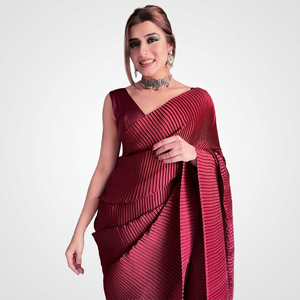 Maroon Indian Pakistani Designer <b>Saree</b> Bollywood Satin Crushed Exclusive Fancy Latest Premium Fancy Sari Export Indian Boutique - Product Image 1