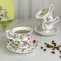 Ensemble de tasses à café et soucoupes en céramique florale vintage française haut de gamme, style luxe léger, pour service de thé de l'après-midi, vente en gros et personnalisation