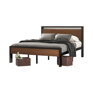 Sommier modulaire moderne en noyer, grand cadre de lit en métal, tête de lit et pied de lit en <span class=keywords><strong>bois</strong></span> pour appartement, chambre à coucher, hôtels - Product Image 6