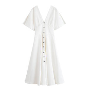 GX2512 Boutique 2025 Sexy Street Wear abiti semplici eleganti estate donne Casual manica corta con scollo a trapezio abito <span class=keywords><strong>bianco</strong></span> da festa - Product Image 2