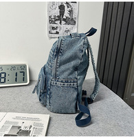 Ransel Uniseks Denim Gaya Jepang untuk Jalan-Jalan, Sederhana, Serbaguna, Artistik, Kasual, Tahan Lama, Tas Sekolah, Tas Perjalanan