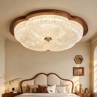 Plafonnier moderne du milieu du siècle en acrylique, cadre en fer à grain de bois, lampe ronde encastrée pour bureau, chambre à coucher, salon